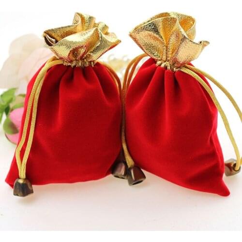 200pcs 9*12cm red Phnom Penh Velvet Bags woman vintage drawstring bag for Party/Jewelry/Gift diy handmade Pouch Packaging Bag