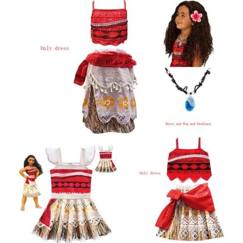 2020 New Moana Girl Dress Moana Princess Dress Childrens Party Cosplay Costume & Wig Childrens Clothing Vaiana Clothes