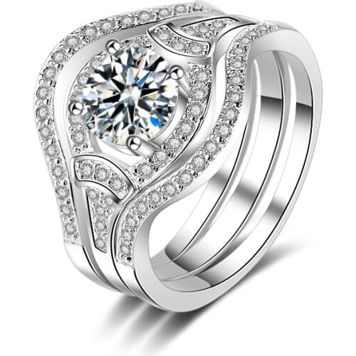 3pcs YaYI Fine Jewelry Fashion Princess Cut 10*10mm White Cubic Zirconia Silver Color Engagement Wedding Party Couples Rings