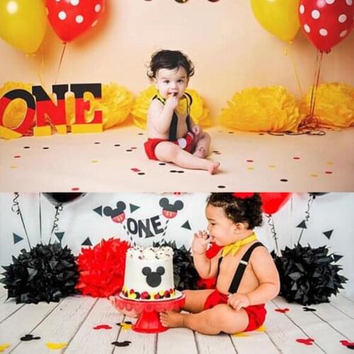 3pcs Set Kids Boys Mickey First Birthday Party Cake Smash Outfit Toddler Suspender Pants Bowtie Outfits Baby Clothes Set 1-3Y