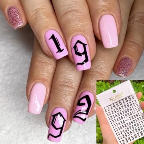 Hot Sale Old English Numbers Black & White 3D Tips Art Transfer Stickers Decals Manicure Decoration Nails Tools