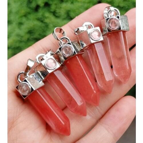 5pcs Cherry Quartz stone Pendants Hexagon Chakra Reiki Healing Amulet Energy Wholesale