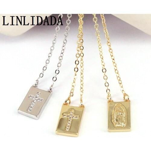 8Pcs Gold Silver Color Cz Cross / Virgin Mary Necklaces For Women Men New Pendant Choker