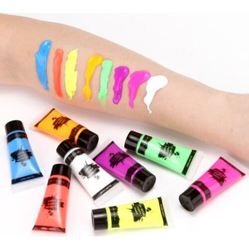 8 Tubes UV Glow Blacklight Makeup Face and Body Painted Pigment Washable Neon Fluorescent Body Paint