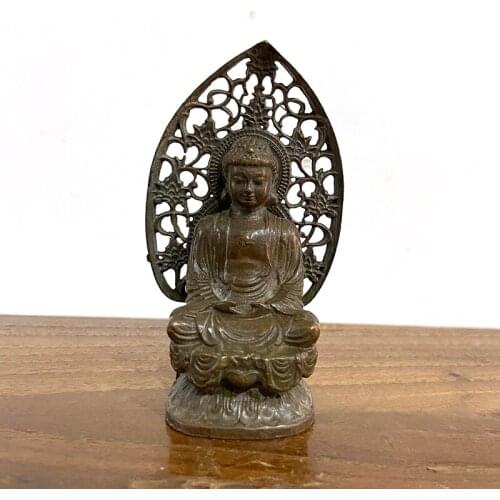 Antique Copper Buddha Statue Home Decor Accessories for Living Room Small Ornaments Retro Brass Office Desk Miniature Figurines