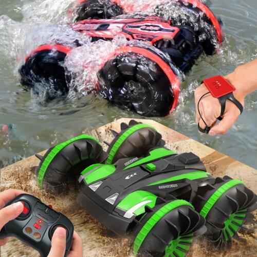 Gesture Sensing RC Stunt Car Dual Remote Control Cars Tank Vehicles Beach Toys for Kids Boys Children Amphibious Roll Boats Ship