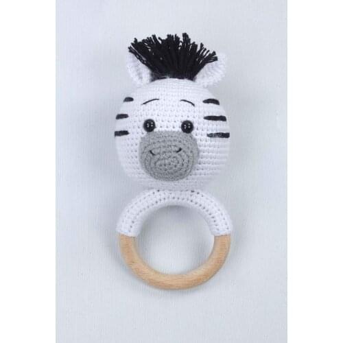 White Organic Handmade Amigurumi Zebra Rattles Toy