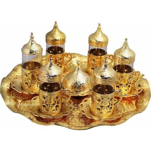 WHITE-YELLOW-ANTIQUE YELLOW- ANTIQUE COPPER-SIX DRINK SET - TULIP - YOUR COFFEE WITH WHITE PATTERNS