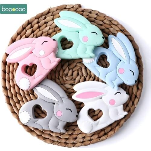 Bopoobo 5pc Silicone Rabbit Teether Food Grade Bunny Teether Nursing Teething Necklace Accessories Baby Teether Freeship