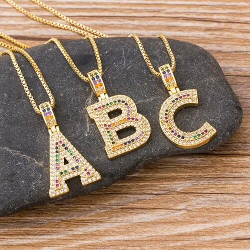 Fashion Gold Chain Initial Charms Necklace Pendant Copper 26 Letters For Women CZ Jewelry Letters Name Necklaces Femme Collier