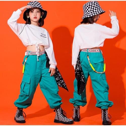 Children Girls Jazz Hip Hop Stage Dance Costumes Kids Streetwear Sports Teenage Sets Short T-shirt Pant Tracksuit Tee Trousers