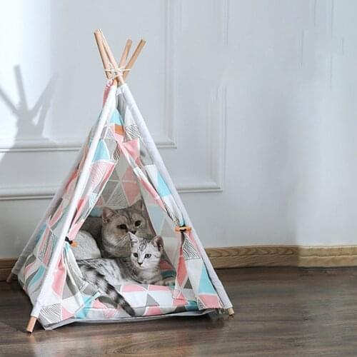 Pet Tent House Cat Bed Portable Teepee With Thick Cushion for Dog Cat Puppy Cage Outdoor Indoor Dog Tents Bed Cats Accessories