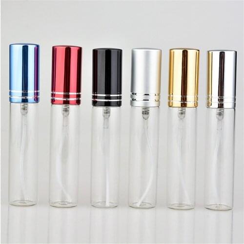 10/15ml Clear Gold Black Glass Spray Bottle Perfume Atomizer Aluminum Cap Mini Sample Vials Thin Refillable Bottle Container
