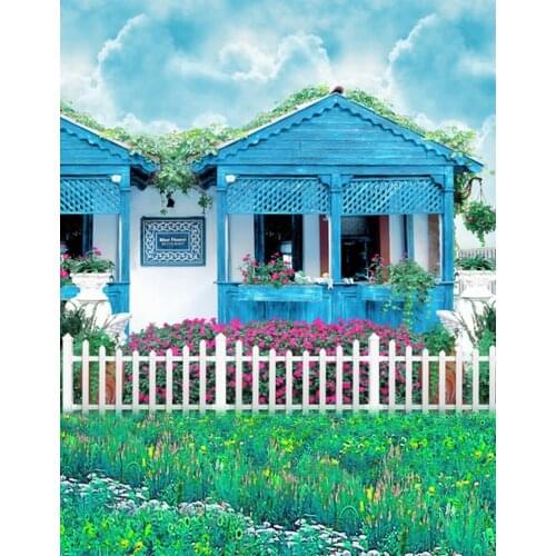 5x7ft Blue Room Flowers Fence Photography Backdrops Photo Props Studio Background