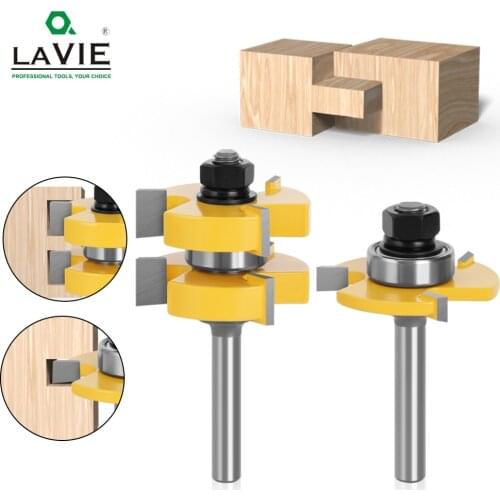 LAVIE 2 pcs 8mm Shank Tongue Groove Joint Router Bits T Slot Assemble Milling Cutter for Wood Woodworking Cutting Tools MC02054