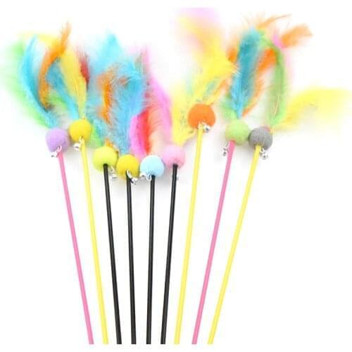 1Pc Cat Feather Teaser Toy Anti Biting Bell Decor Cat Teaser Wand Cat Interactive Train Exercise Toy Pet Supplies Random Color
