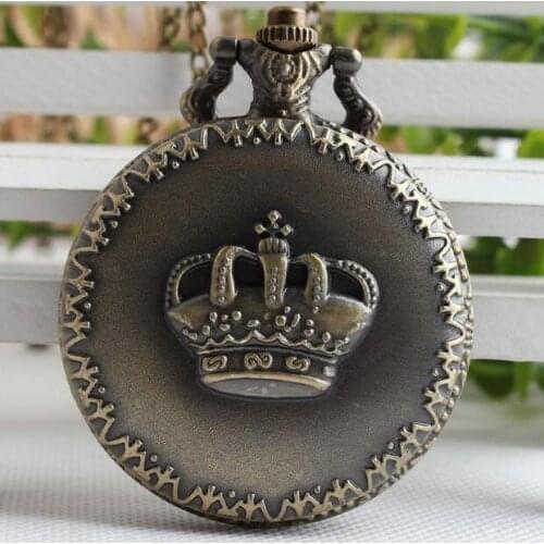 Wholesale price good quality new bronze antique classical crown hours pocket watch and fob chain gift