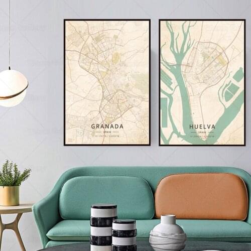 Painting Canvas wall art Map Grenada city map Huelva city map Leinwand Malerei Wand Kunst Poster wohnkultur Modular Canvas