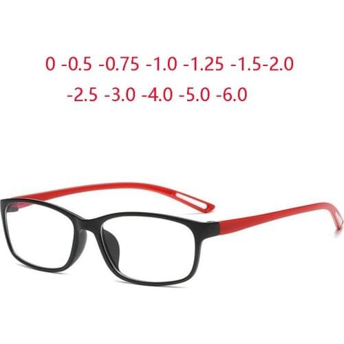 TR90 Anti-blue Light Square Nearsighted Glasses Women Men Black Red Frame Prescription Eyeglasses Diopter 0 -0.5 -0.75 To -6.0