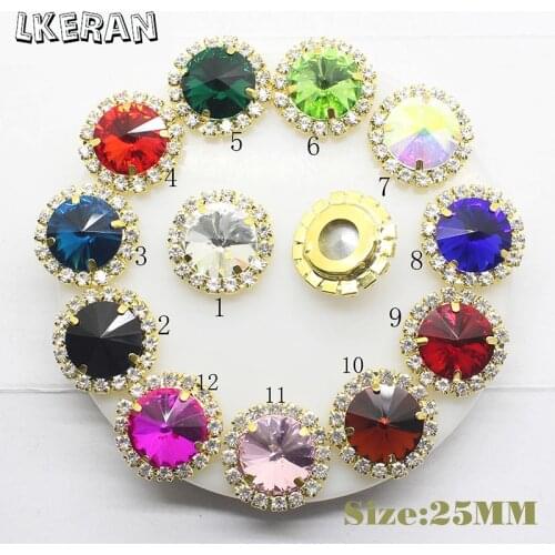 LKERAN 10Pcs Gold 25mm Glass Crystal Rhinestone Buttons For Metal Sewing Accessories Clothes DIY Wedding Decoration Materials
