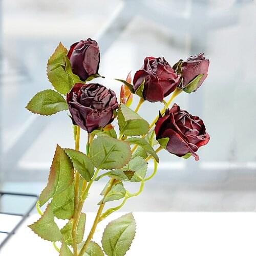 Small British retro rose branch withered-looking artificial flowers for home living room table decor photography props