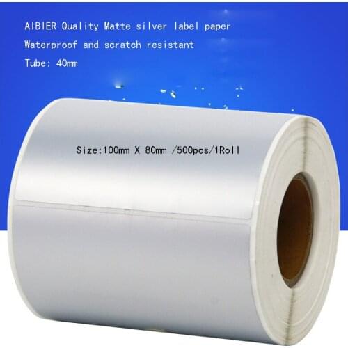AIBIER Matte silver waterproof label 100*80mm 500pcs/1Roll Thermal transfer blank PET barcode Labels adhesive printed sticker