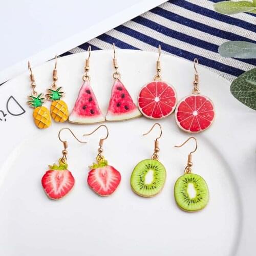 Cute Fruit Drop Earrings for Women Strawberry Kiwi Pineapple Creative Korean Earring Fashion Jewelry Accessories Sweet Girl Gift