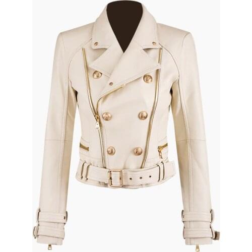 Fashion zipper stitching pu leather jacket female Locomotive style double breasted pu leather outerwear leather jackets F374