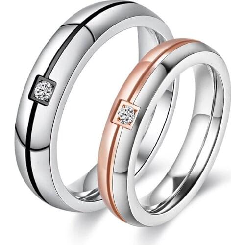 Fashion couple ring color matching diamond titanium steel ring stainless steel ring mens rings wedding ring luxury jewelry