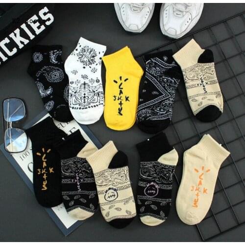 Fashion Cashew Flower Short Crew Socks Cotton Harajuku Travis Scott Jack Bandanas Streetwear HipHop Skateboard Men Women Socks