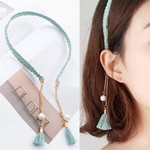 Fashion Retro Tassel Fake Earrings Hair Hoop Hair Band Pearl Ball Rhinestone Hairband Headband Headdress Girls Hair Accessories