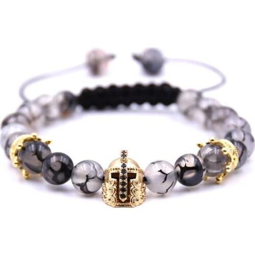 Men Bracelet Natural Stone Beads Bracelet Spartan Warrior Gladiador Helmet Crown Bracelets For Women Men Jewelry Bileklik
