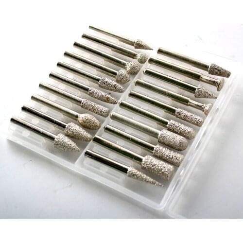 Raizi 20 Pcs Diamond Burrs Dril Bits Set with 1/4" shank For Stone Concrete vacuum Brazed Rotary Tool Carving Grinding Head