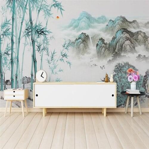 Beibehang Custom Abstract ink landscape bamboo wall stickers murals wallpapers for living room decoration background wall mural