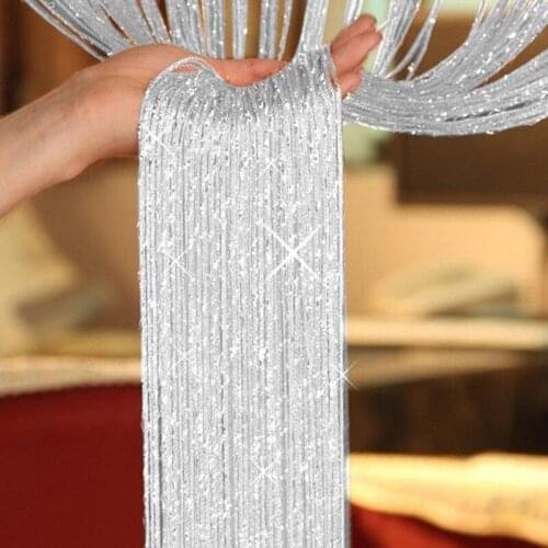 2021 Newest Muticolor Wire Curtain for Living Room Shiny Tassel Silver Line Window Door Divider Curtain Valance Home Decor