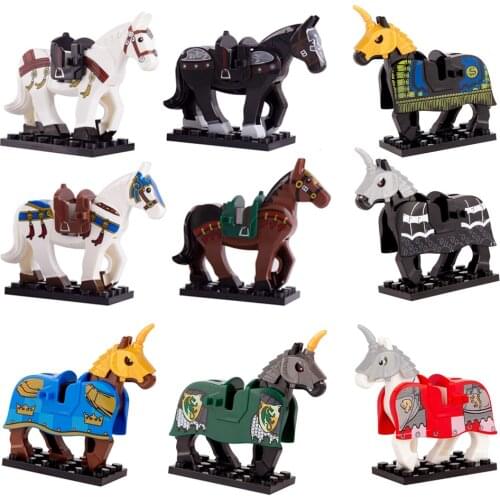Medieval Horse Roman Knight War Animals Building Blocks Weapons Model Castle Figures Parts Military Accessories Kids Toys