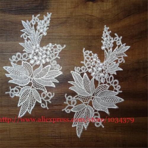 2pairs Wedding Headband Hair Accessories Venise Lace Beautiful Ivory Flower Floral Motif Appliques 26X 14cm BD0103