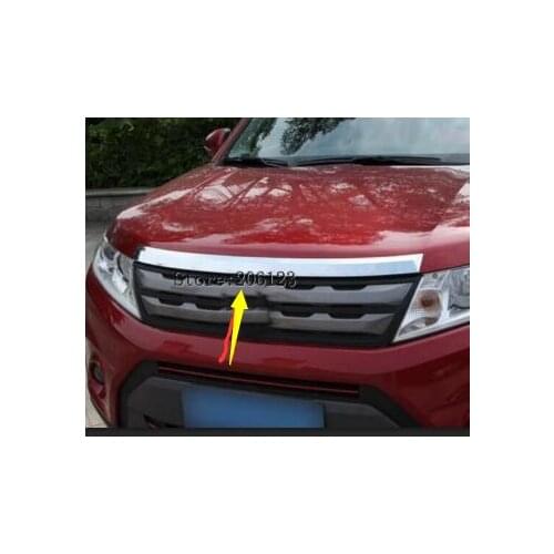 High quality for Suzuki Vitara 2016 2017 car garnish ABS Chrome front engine Machine grille upper hood stick lid trim lamp 1pcs