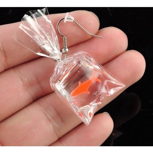 1 Pair Women Funny Goldfish Water Bag Shape Dangle Hook Earrings Charm Jewelry Gift For Girl Festival Gift