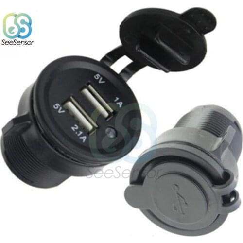DC 12V-24V Motorcycle Car Charger LED Light Dual USB Charger Power Socket Adapter 5V 2.1A/1A