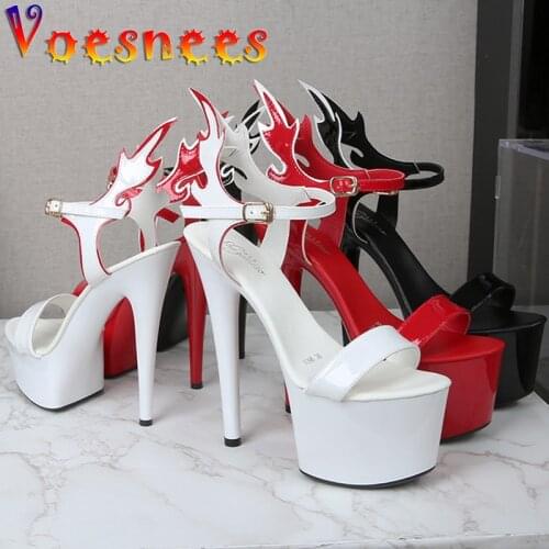 Stripper Heels Women Shoes Sandals Club Platfrom Female Model Vogue Super High Heels 2021 Flame Modeling Wing Sexy Pole Dance