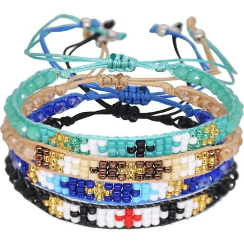 Fashion Boho Handmade Braided Acylic Beads Bracelets for Women Geometric Design Bohemian Bracelet Bangles Summer Jewelry