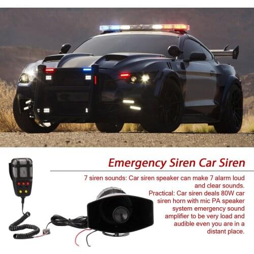 12V 80W Tone Sound Car Emergency Siren Car Siren Horn Mic PA Speaker System Emergency Amplifier Hooter Car Accessories
