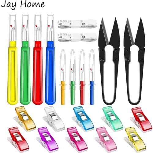 16Pcs Hand Sewing Tools Set Include Fabric Quilting Clips Sewing Seam Ripper Scissors Soft Tape Measure for Stitching Embroidery
