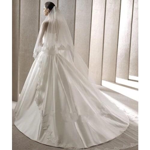 2018 New 2 Layer wedding veil Lace bridal veil cathedral veil in white , ivory