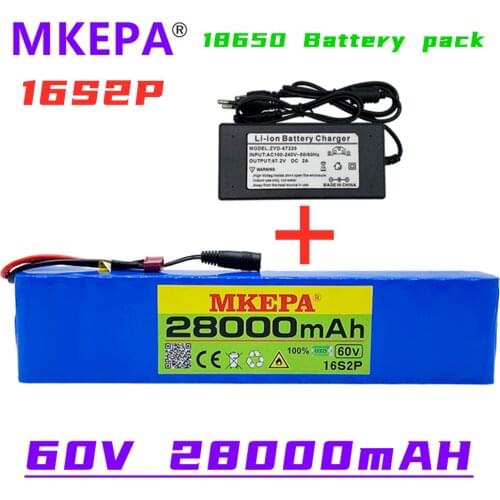 2021 60V 16S2P 28Ah 18650 Li-ion Battery Pack 67.2V 28000mAh Ebike Electric Bicycle Scooter with BMS 1000 Watt BMS Plug+Charger