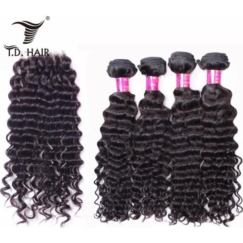 4*4 Lace Closure with Bundles Malaysia Hair Weave Bundles with Closure tdhair Deep Wave Virgin Human Hair 5PCS