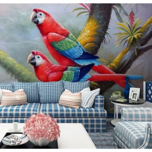 8d Modern Parrot photo wall sticker for lliving room TV background bedroom Hand-painted wallpaper 3d colorful mural paper Decor