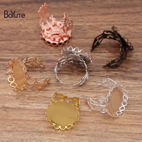 BoYuTe 10Pcs 20MM Round Cabochon Base Ring Blanks 6 Colors Adjustable Ring Tray