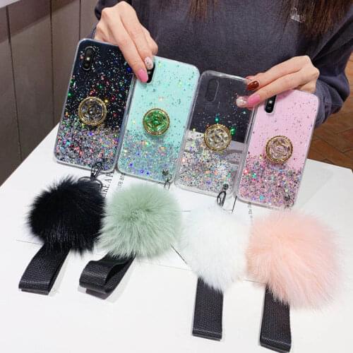 For Xiaomi Redmi 9 Case Luxury Bling Glitter Stand Phone Cover Xiaomi Redmi 9A 9C Redmi9 Redmi9A Redmi9C Covers With Hairball